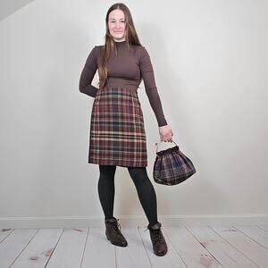 Vintage Handmade Plaid Tweed Clutch Bag Navy Red